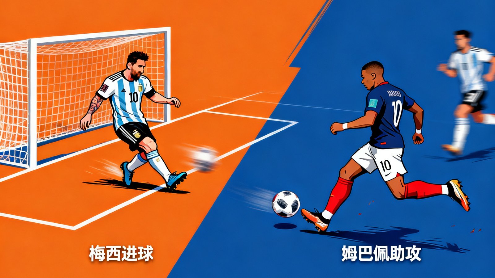 阿根廷对阵法国全场集锦,包含梅西进球和姆巴佩助攻精彩片段。